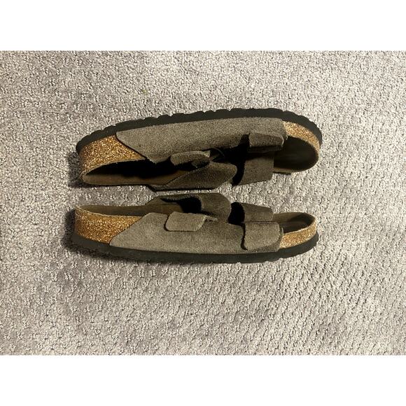 Birkenstock Arizona Two-Strap Sandals Suede Leather Soft Footbed Brown Color - Picture 2 of 4